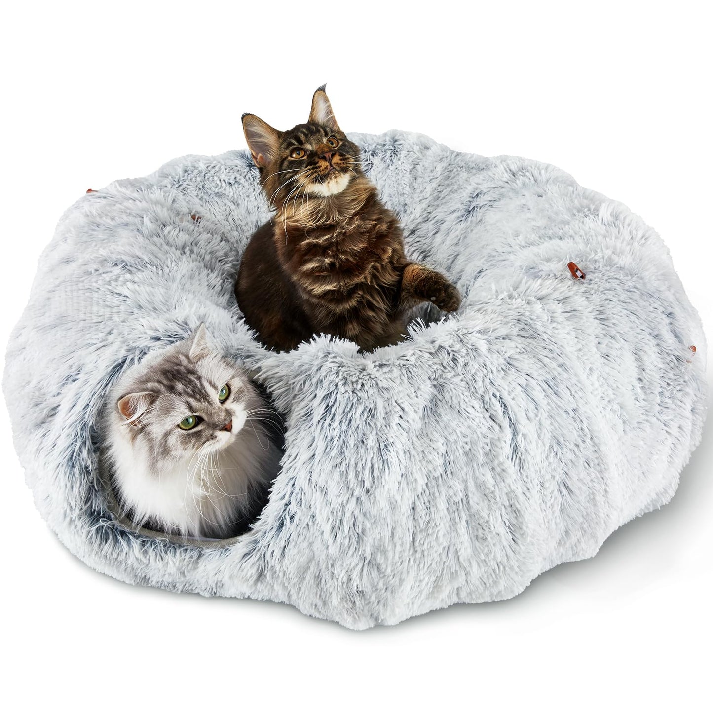 Bininl Cat Tunnel Bed for Indoor Cats with Washable Circle Cushion Interior Cat Play Tunnel (34 Inch Grey)