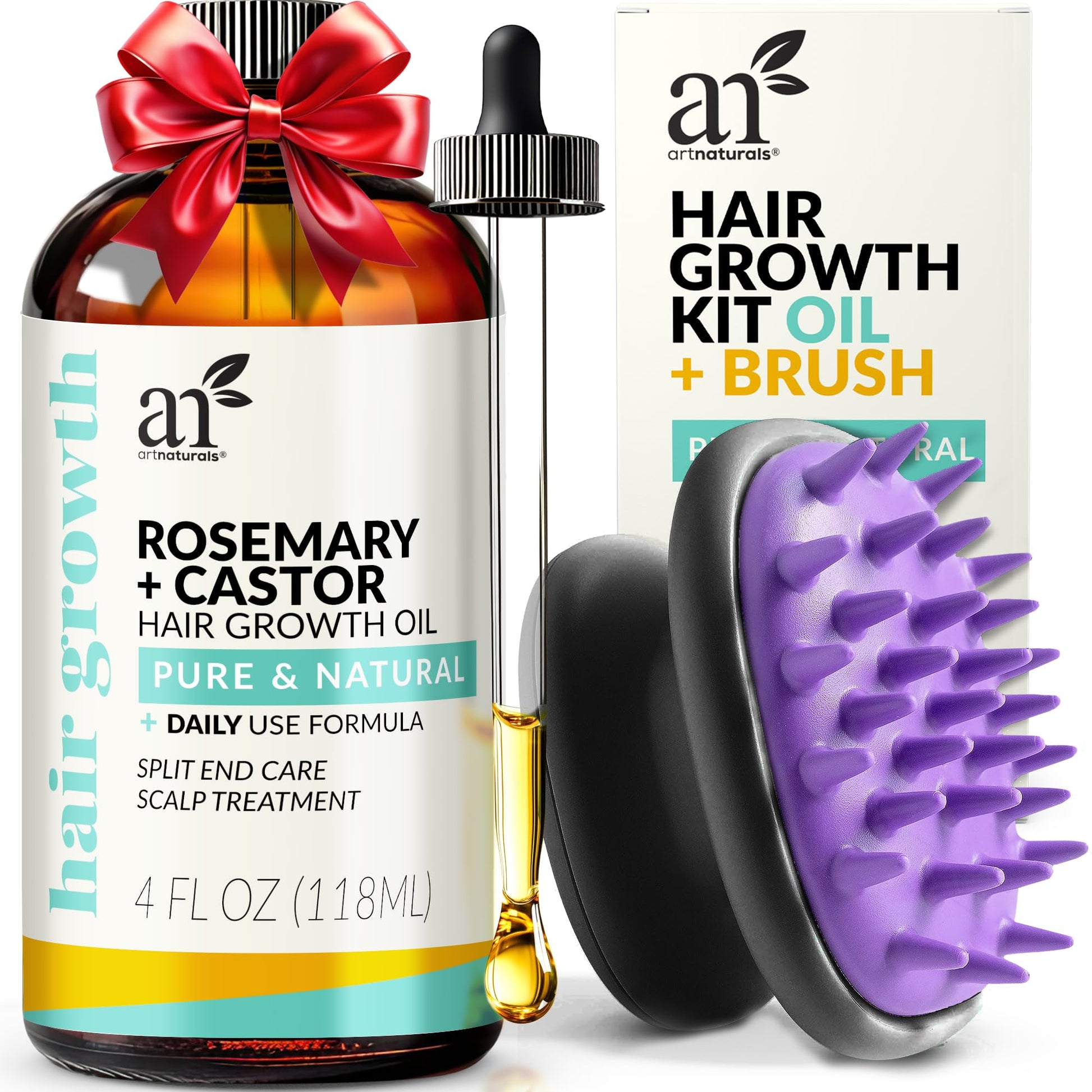 Artnaturals Organic Rosemary Castor Hair Oil +  4 ounces with Coconut & Olive Oil for Dry Damaged & Split End -